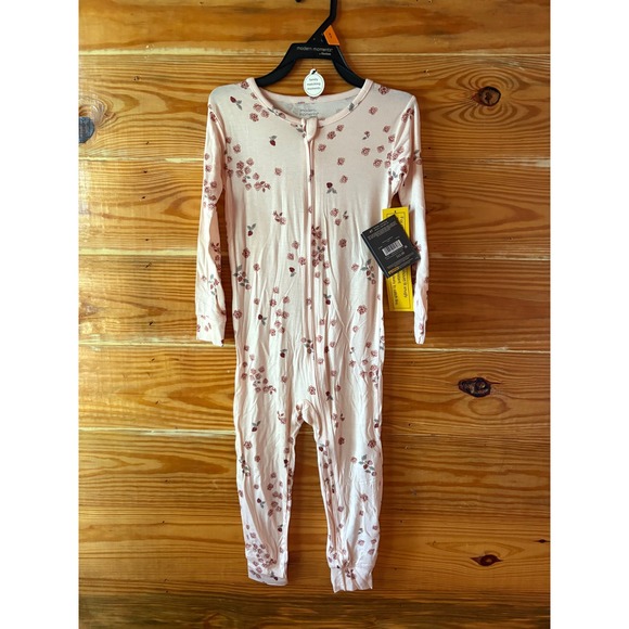 Modern Moments Bamboo Baby Romper Flower Print Long Sleeve Pajamas One Piece 12M - Picture 2 of 3